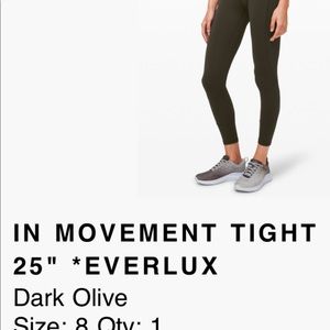 Lululemon in movement leggings, size 8